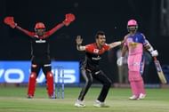 Yuzvendra Chahal of Royal Challengers Bangalore successfully appeals for the wicket of Ajinkya Rahane. Picture courtesy: BCCI/iplt20.com